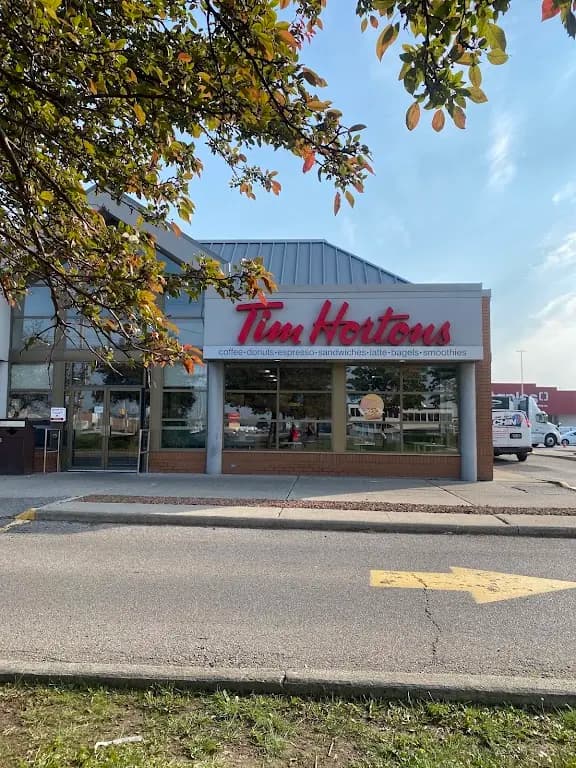 Tim Hortons storefront and interior at 1520 Aimco Blvd, Mississauga, ON