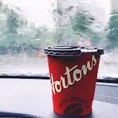 Tim Hortons storefront and interior at 3445 Hurontario St, Mississauga, ON