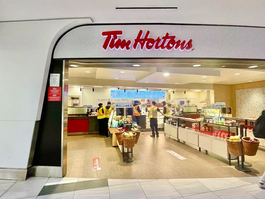 Tim Hortons storefront and interior at Pearson International Airport - T3 Domestic Post Security - Near Gate B3, Mississauga, ON