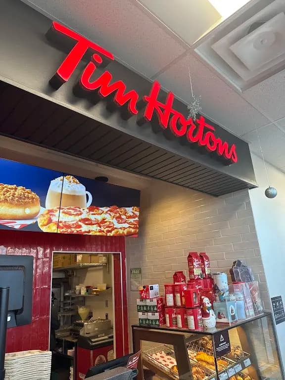 Tim Hortons storefront and interior at 3220 Upper James, Mount Hope, ON