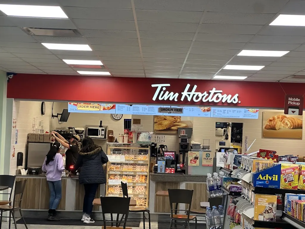Tim Hortons storefront and interior at 5687 Stanley Ave, Niagara Falls, ON