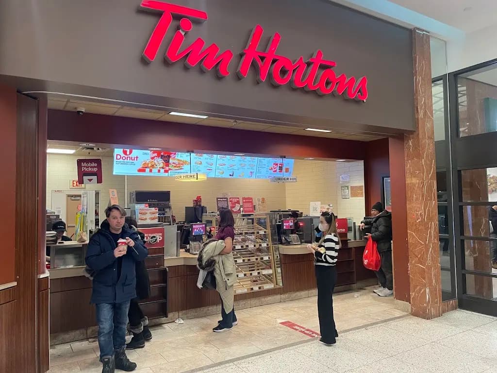 Tim Hortons storefront and interior at 6464 Yonge St, North York, ON