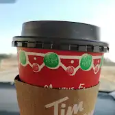 Tim Hortons storefront and interior at 100 Fifth Ave, Orangeville, ON