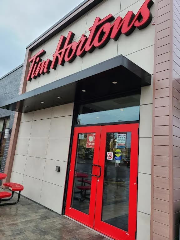 Tim Hortons storefront and interior at 767 Taunton Rd. E., Oshawa, ON