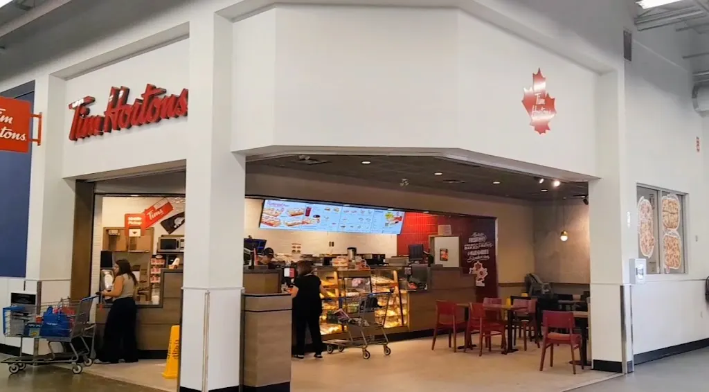Tim Hortons storefront and interior at 1471 Harmony Rd N, Oshawa, ON