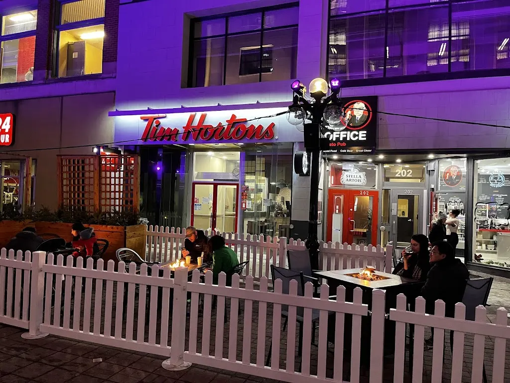 Tim Hortons storefront and interior at 200 Sparks St, Ottawa, ON