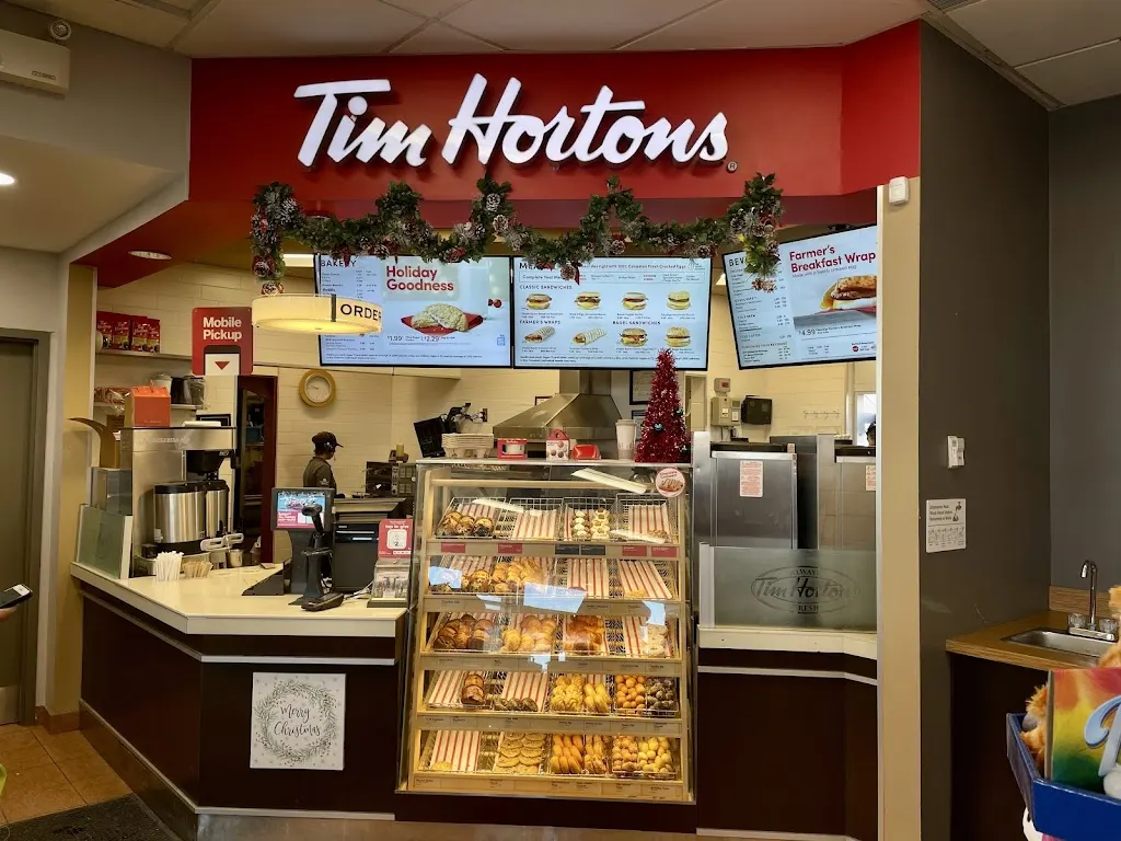 Tim Hortons storefront and interior at 401 Hazeldean Rd, Ottawa, ON