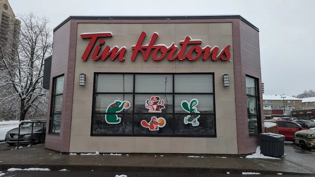 Tim Hortons storefront and interior at 585 Montreal Rd, Ottawa, ON