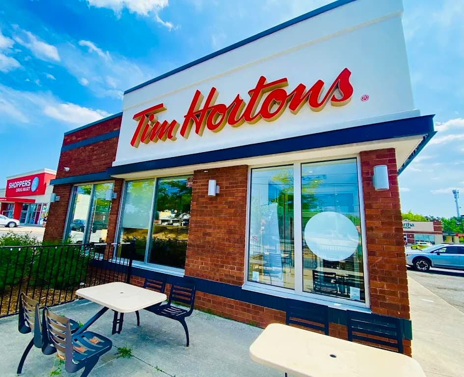 Tim Hortons storefront and interior at 1901 Lansdowne St W, Peterborough, ON