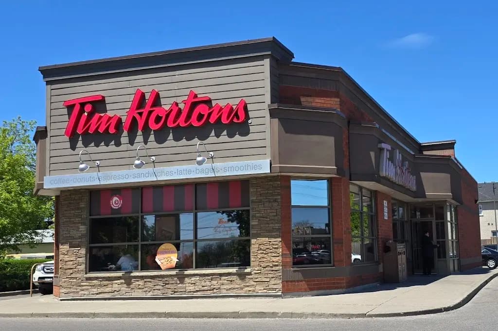 Tim Hortons storefront and interior at 1278 Kingston Rd., Pickering, ON