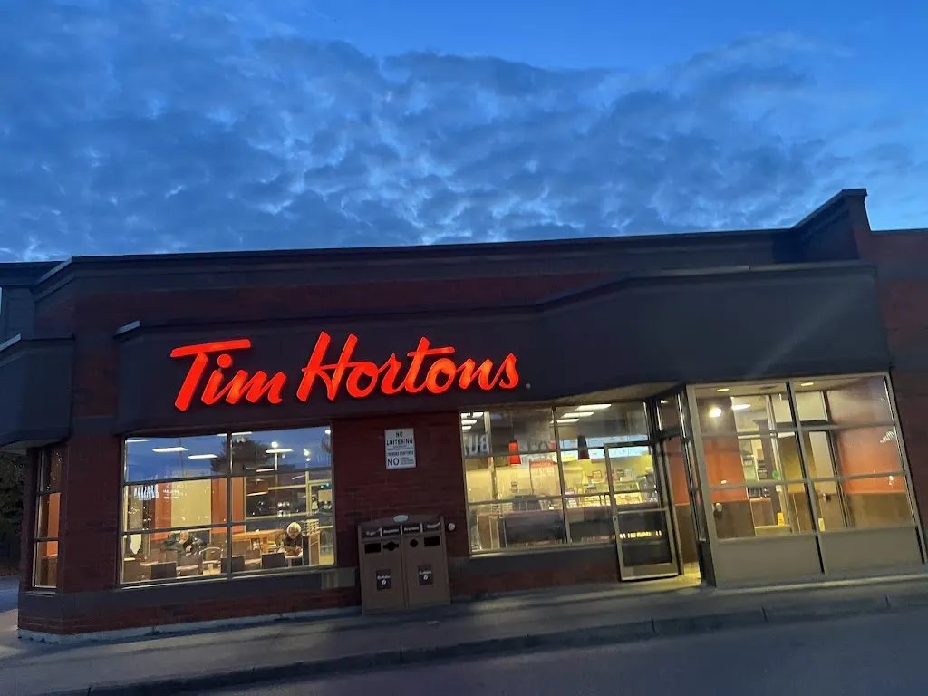 Tim Hortons storefront and interior at 1355 Kingston Rd, Pickering, ON