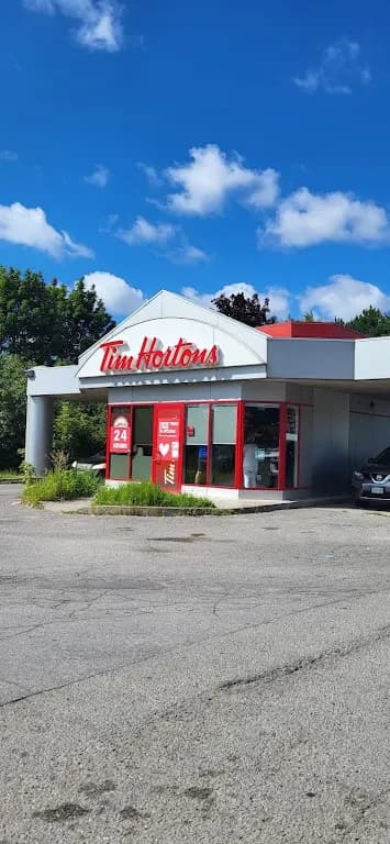 Tim Hortons storefront and interior at 1800 Brock Rd North, Pickering, ON
