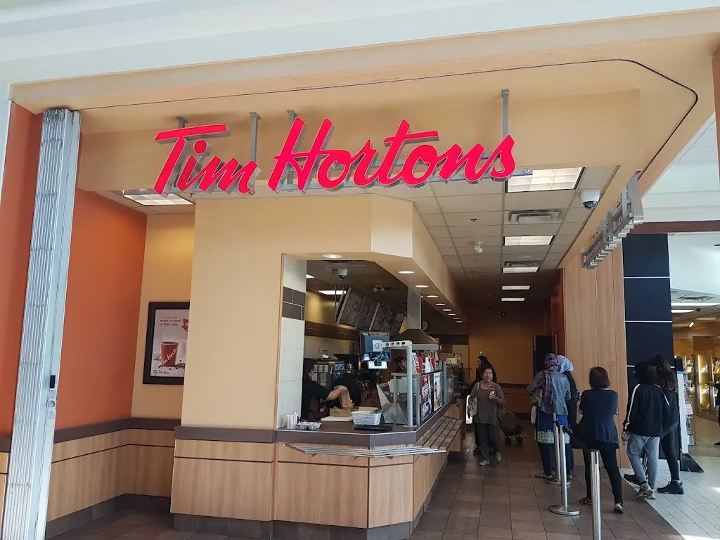 Tim Hortons storefront and interior at 1 Eglinton Square, Scarborough, ON