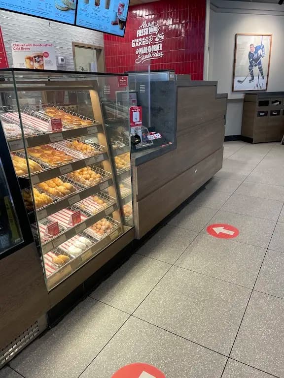 Tim Hortons storefront and interior at 1 William Kitchen Rd, Scarborough, ON