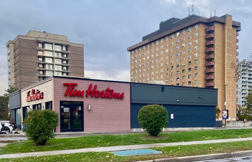Tim Hortons storefront and interior at 60 Tuxedo Court, Scarborough, ON
