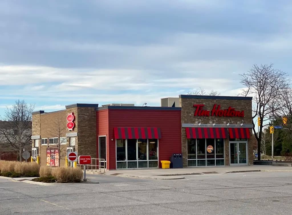 Tim Hortons storefront and interior at 240 Alton Towers Circle, Scarborough, ON