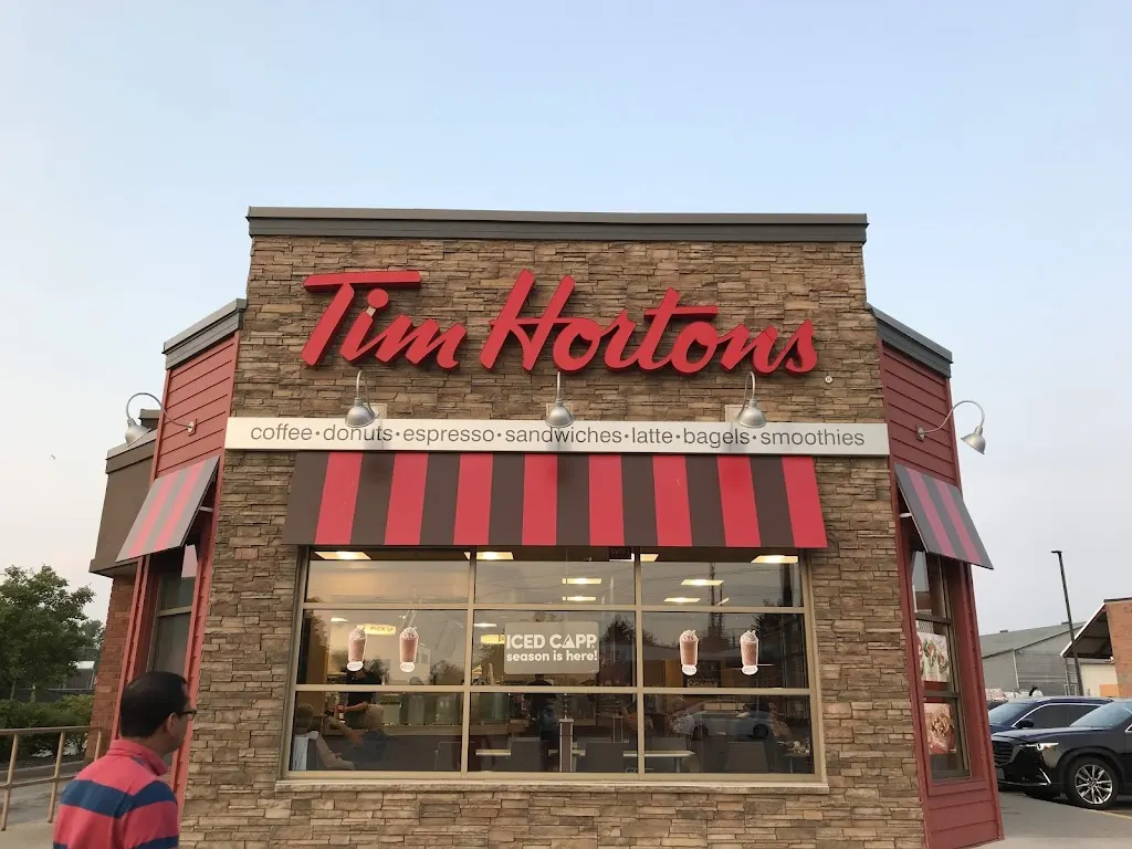 Tim Hortons storefront and interior at 415 Danforth Rd, Scarborough, ON