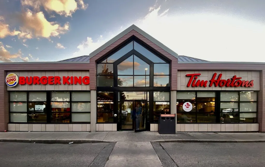 Tim Hortons storefront and interior at 438 Nugget Ave, Scarborough, ON