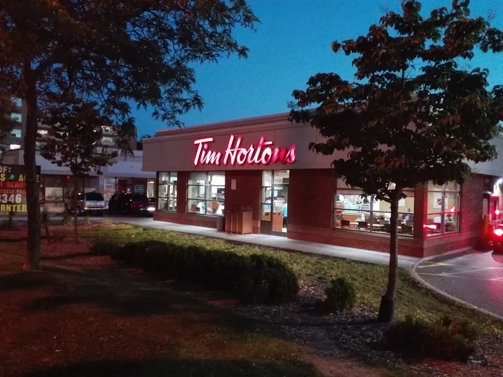 Tim Hortons storefront and interior at 678-682 Kennedy Rd, Scarborough, ON
