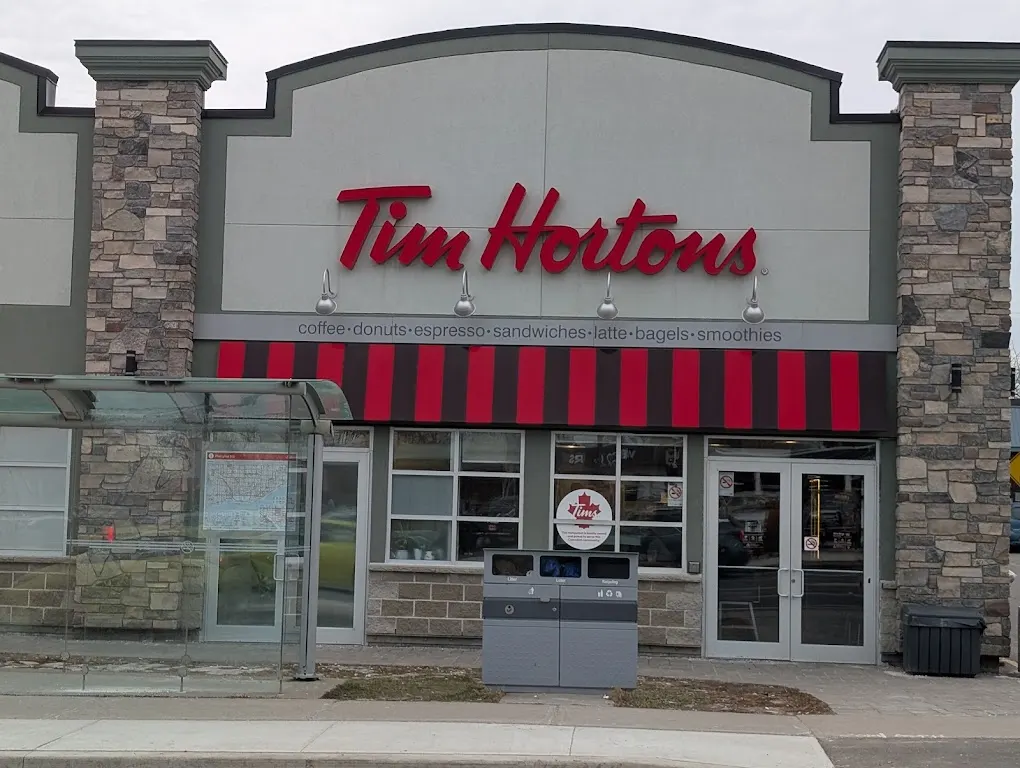 Tim Hortons storefront and interior at 1108 Pharmacy Ave, Scarborough, ON