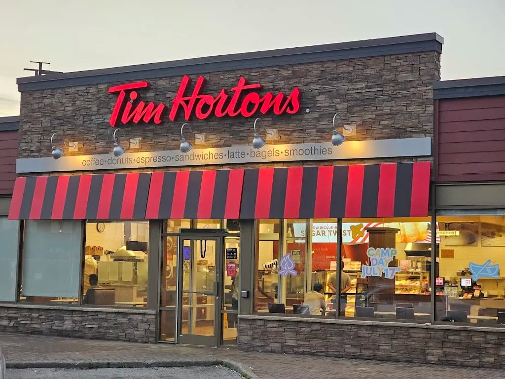 Tim Hortons storefront and interior at 1585 Warden Avenue, Scarborough, ON