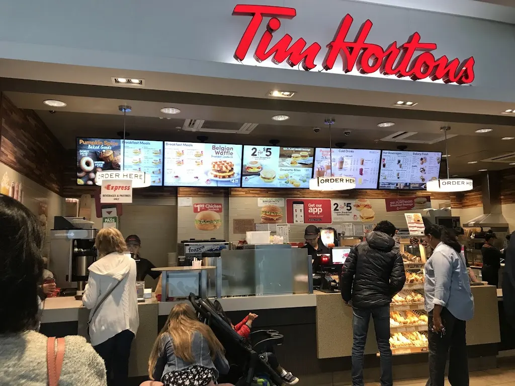 Tim Hortons storefront and interior at 1615 Ellesmere Rd, Scarborough, ON