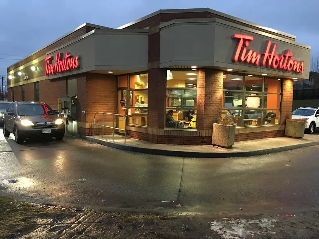 Tim Hortons storefront and interior at 1621 Birchmount Rd, Scarborough, ON