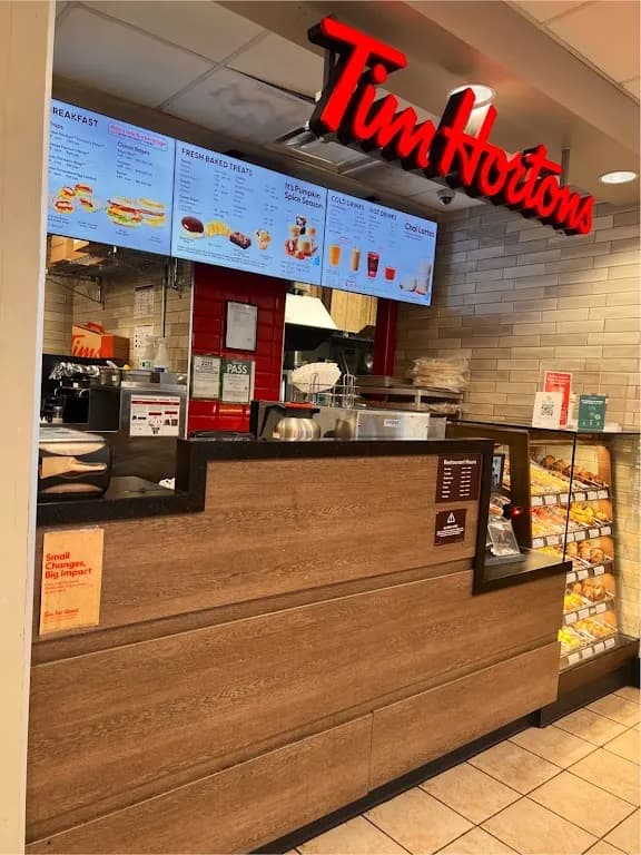 Tim Hortons storefront and interior at 1977 Kennedy Rd, Scarborough, ON