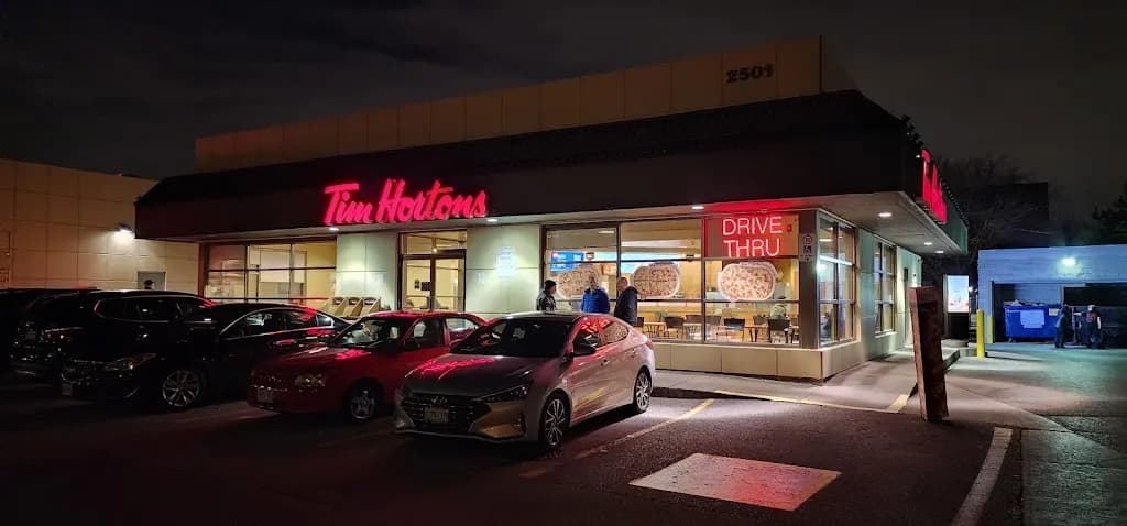 Tim Hortons storefront and interior at 2501 Victoria Park Ave, Scarborough, ON