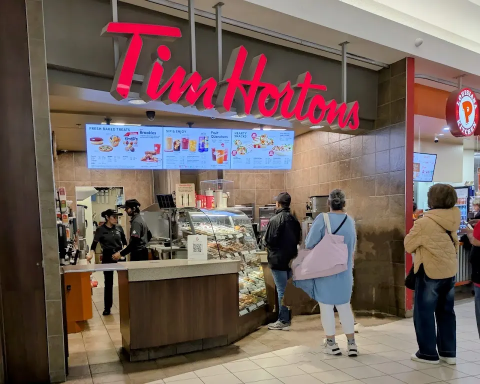 Tim Hortons storefront and interior at 2900 Warden Ave, Scarborough, ON