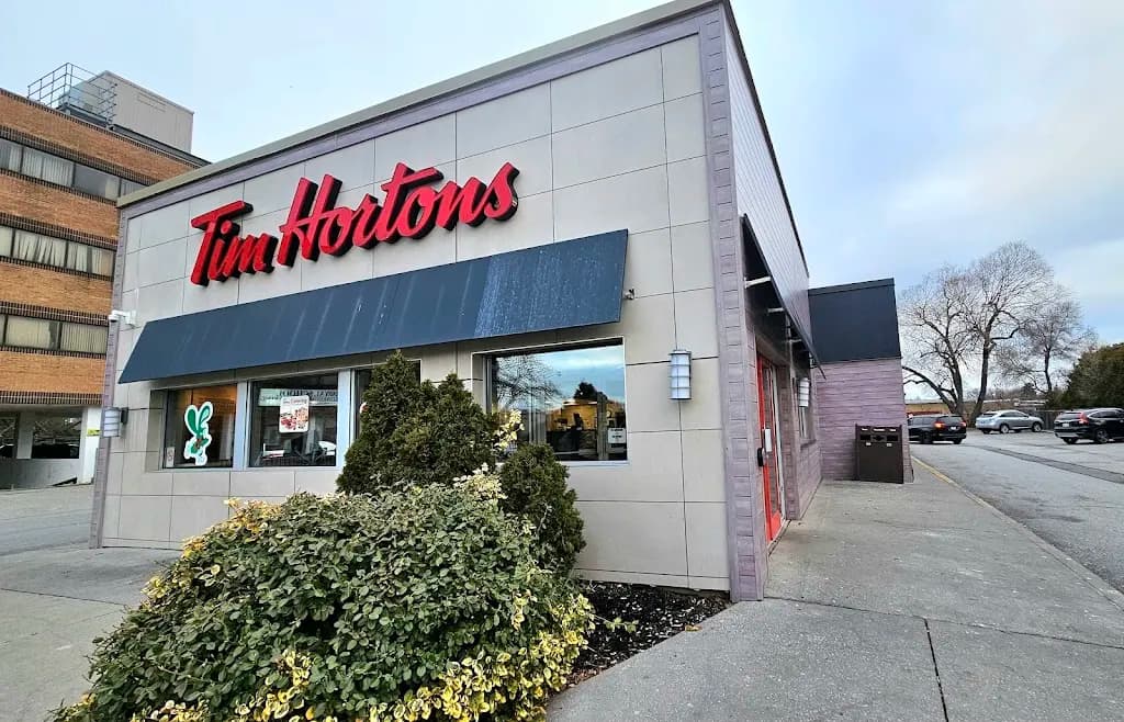 Tim Hortons storefront and interior at 3090 Kingston Rd, Scarborough, ON
