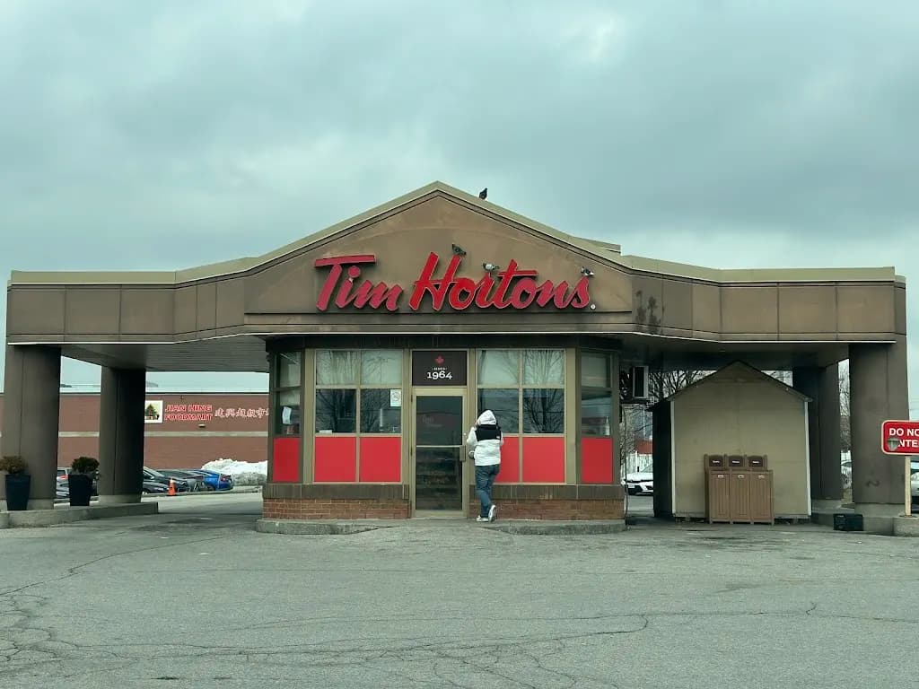 Tim Hortons storefront and interior at 3488 Lawrence Ave E, Scarborough, ON