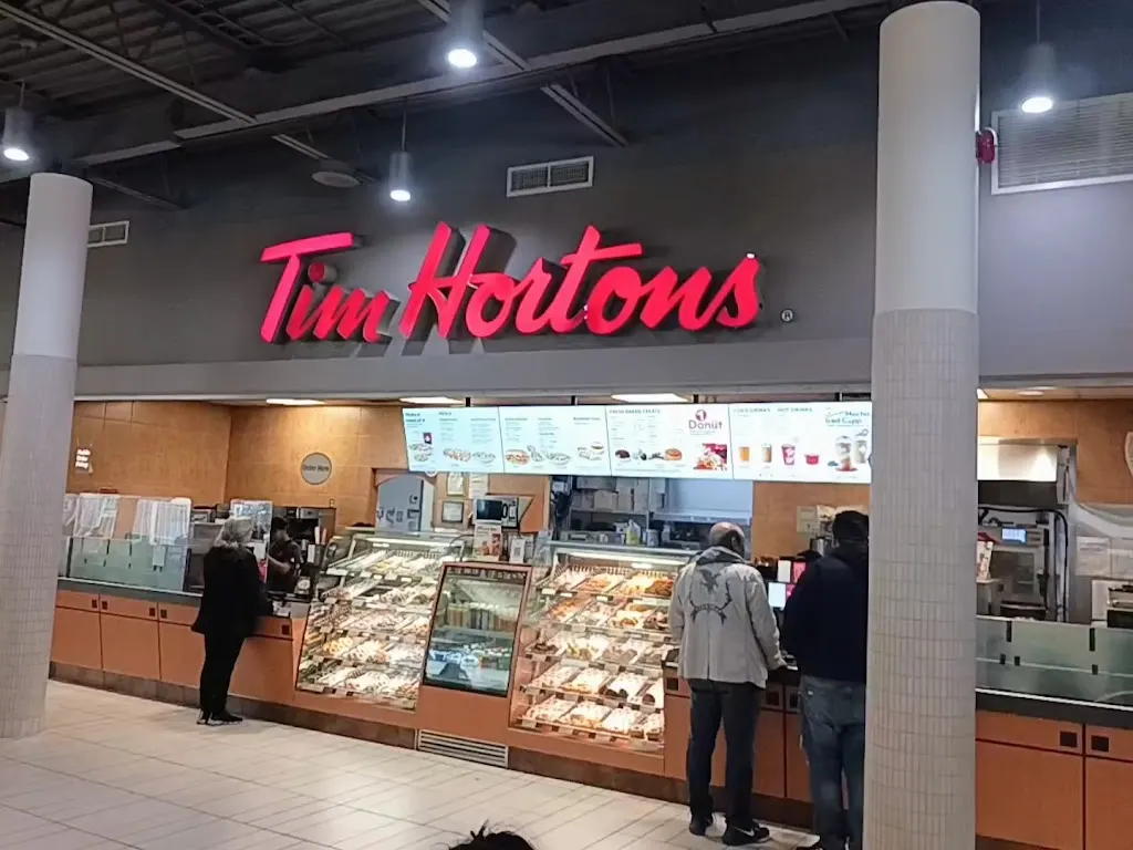Tim Hortons storefront and interior at 3495 Lawrence Ave East, Scarborough, ON