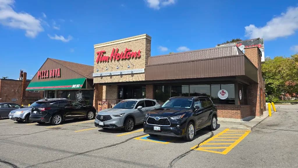 Tim Hortons storefront and interior at 4200 Sheppard Ave East, Scarborough, ON
