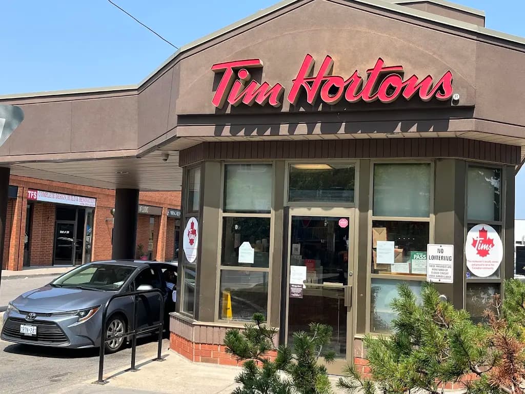 Tim Hortons storefront and interior at 5220 Finch Ave East, Scarborough, ON