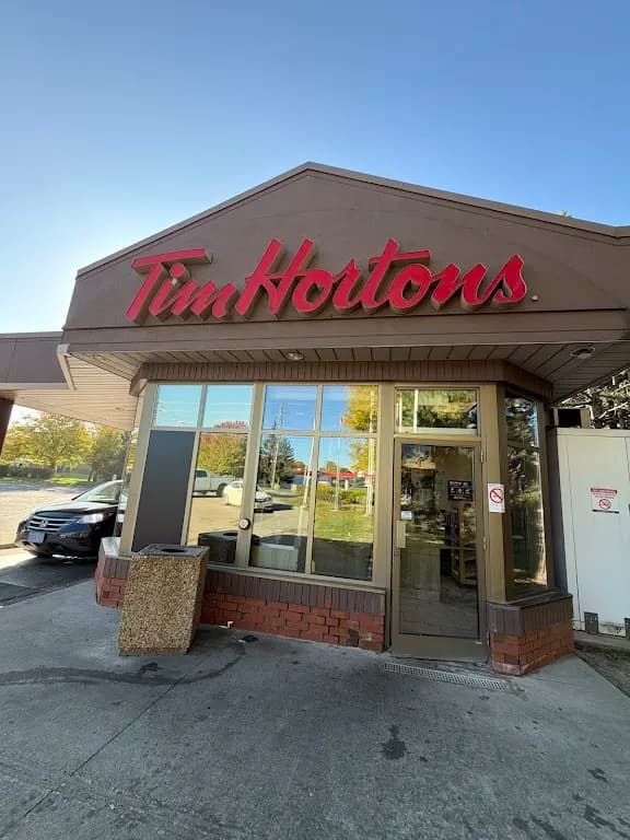 Tim Hortons storefront and interior at 5445 Steeles Ave, Scarborough, ON
