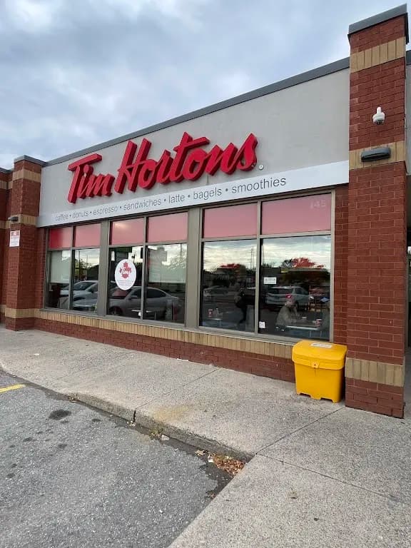 Tim Hortons storefront and interior at 145 Hartzel Rd, St Catharines, ON