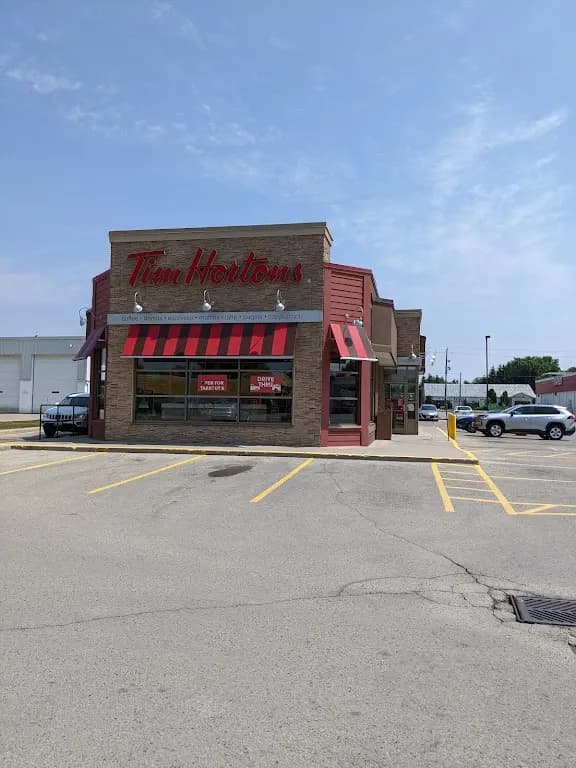 Tim Hortons storefront and interior at 425 Caradoc St, Strathroy, ON