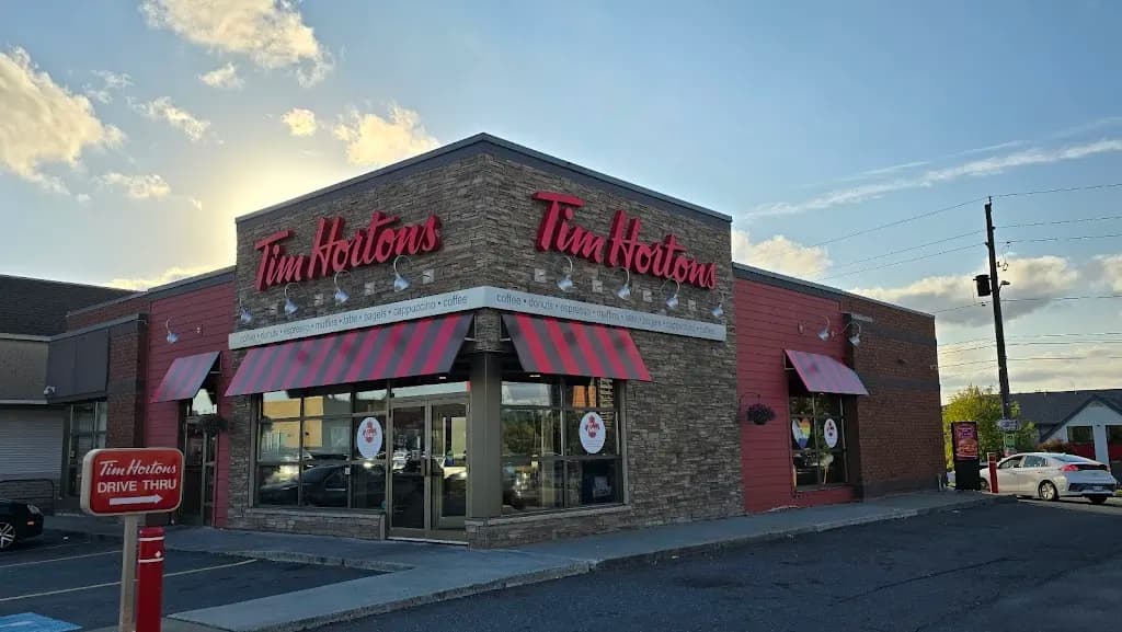 Tim Hortons storefront and interior at 2040 Algonquin Rd, Sudbury, ON