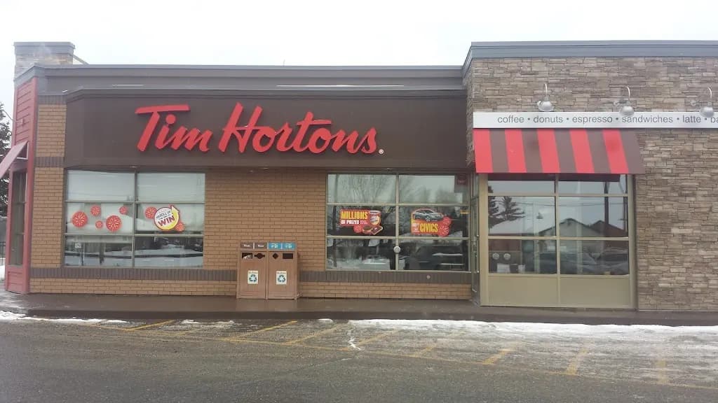 Tim Hortons storefront and interior at 590 River St, Thunder Bay, ON