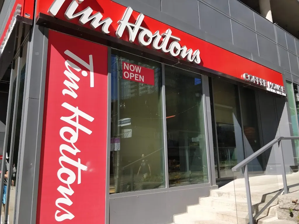 Tim Hortons storefront and interior at 2 Bruyeres Mews, Toronto, ON