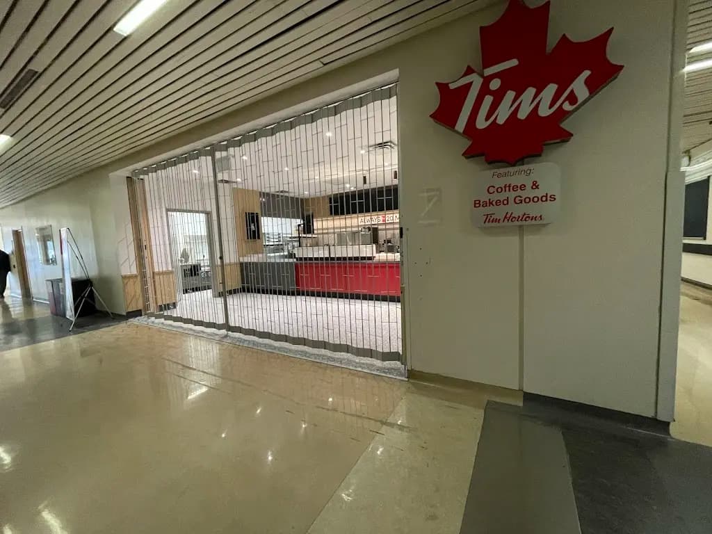 Tim Hortons storefront and interior at Etobicoke General Hospital, Toronto, ON