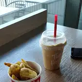 Tim Hortons storefront and interior at 120 Fort York Blvd, Toronto, ON