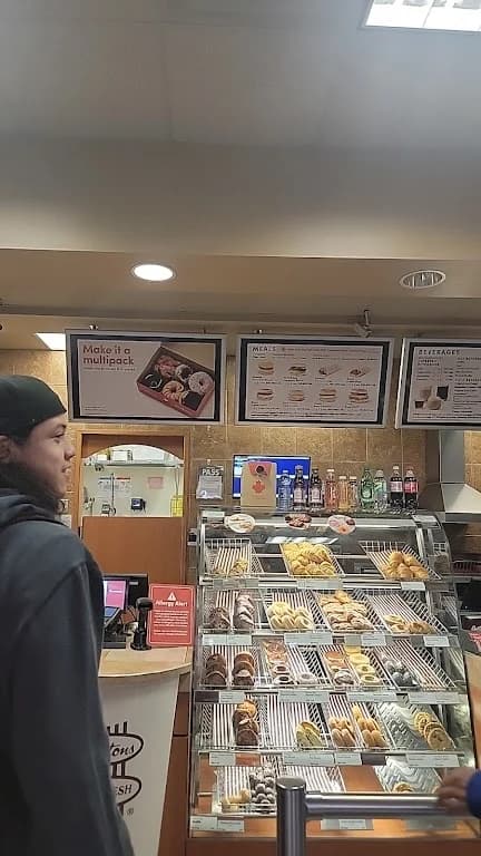 Tim Hortons storefront and interior at 160 Kendal Ave, Toronto, ON