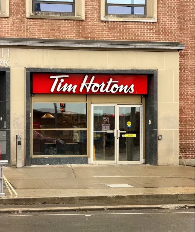 Tim Hortons storefront and interior at 246 Bloor Street West, Toronto, ON