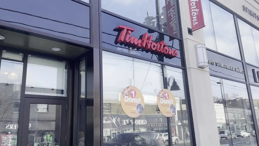 Tim Hortons storefront and interior at 333 Eglinton Ave West, Toronto, ON