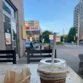 Tim Hortons storefront and interior at 381 Mount Pleasant Rd, Toronto, ON