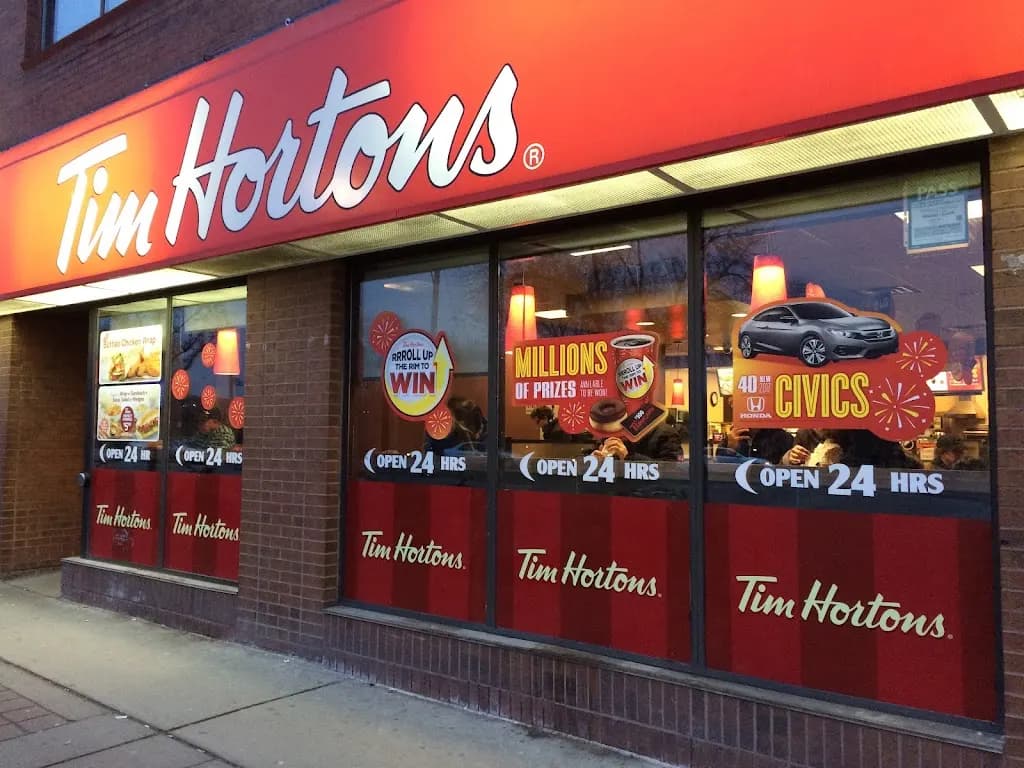Tim Hortons storefront and interior at 726 Bloor St West, Toronto, ON