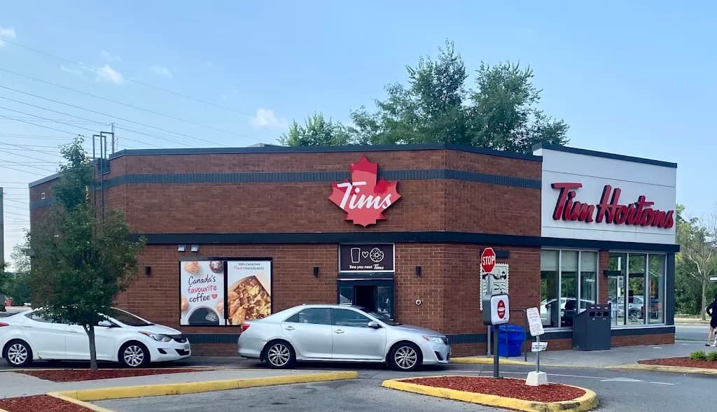 Tim Hortons storefront and interior at 751 Don Mills Rd, Toronto, ON