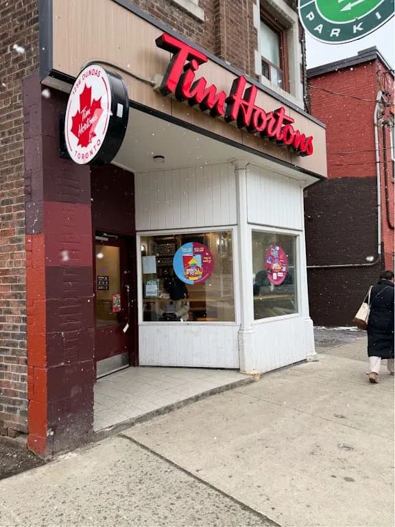 Tim Hortons storefront and interior at 1256 dundas st w, Toronto, ON